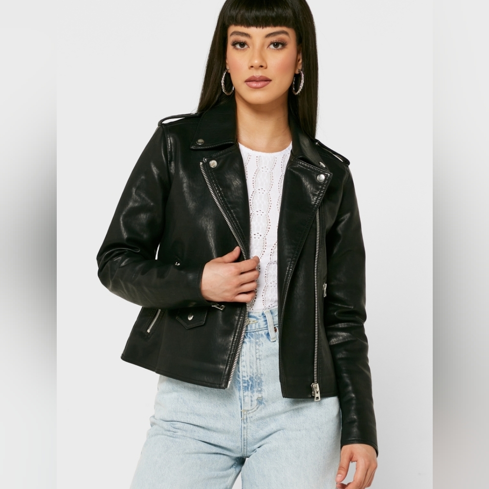Topshop faux leather Zipper jacket biker